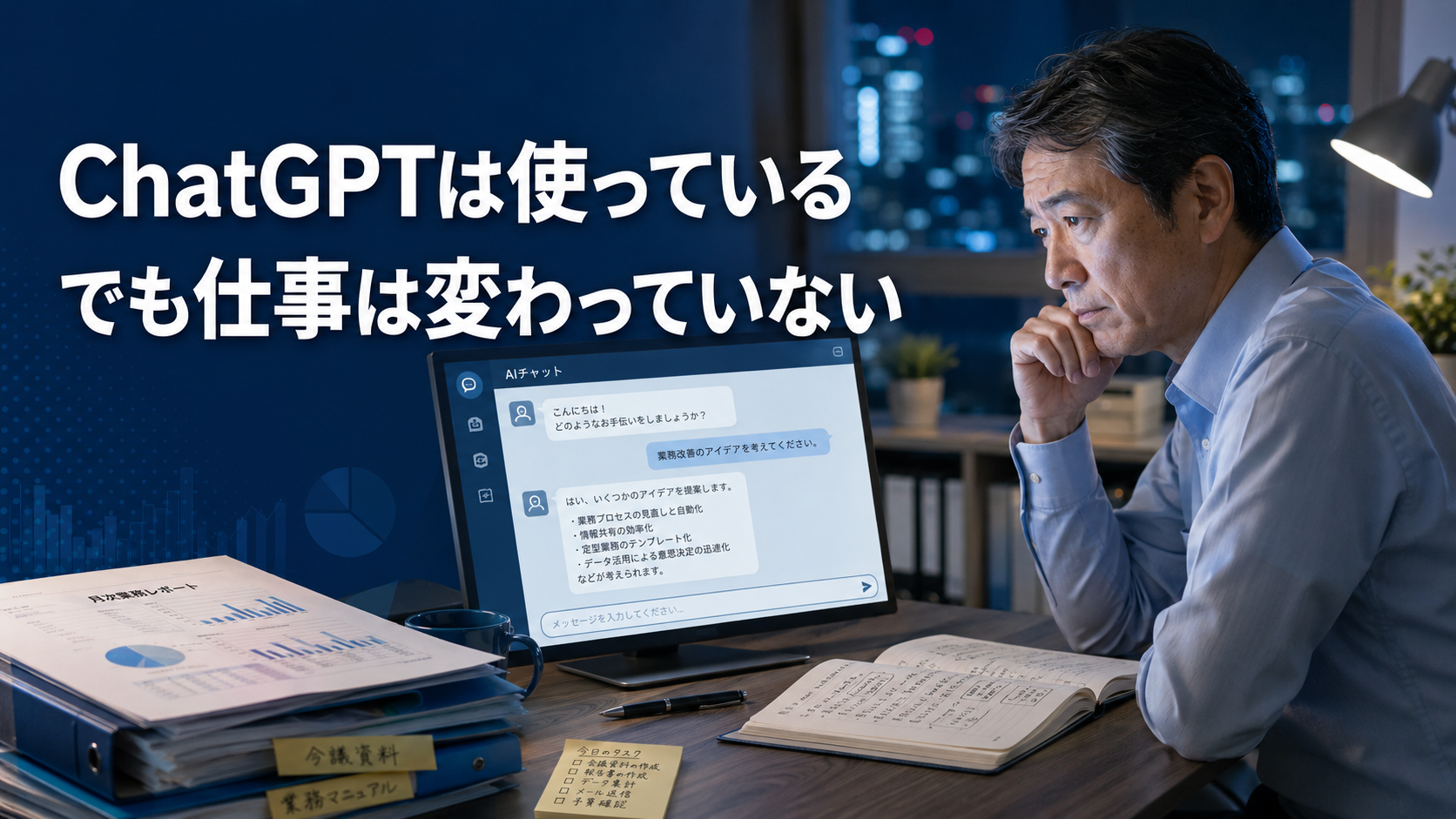 ChatGPTを使いながら、AIを仕事に本格活用する方法を考える50代の中間管理職
